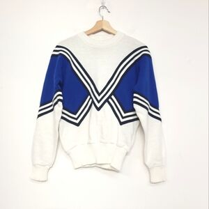 Vintage Dehen 80s Cheer Turtleneck Knit Sweater Pullover Women's M White/Blue